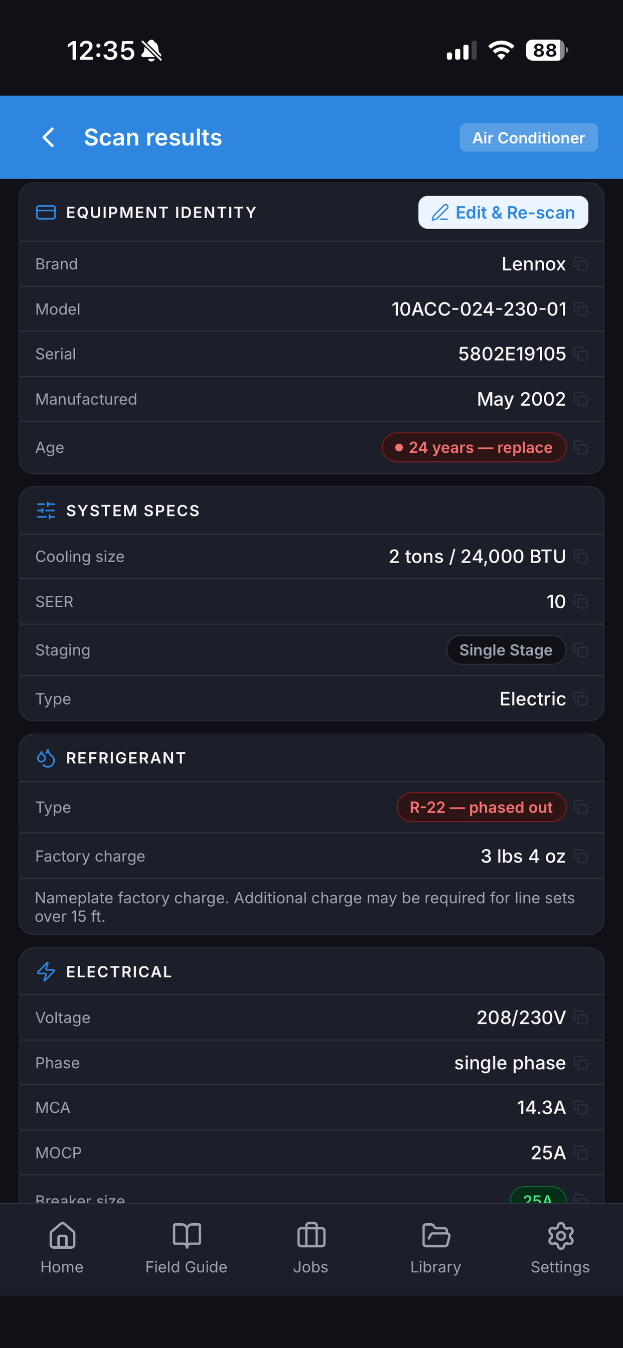 FieldTag results screen